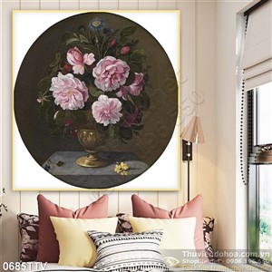 Tranh tĩnh vật hoa quả sơn dầu in gạch