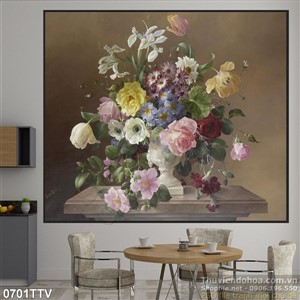 Tranh tĩnh vật hoa quả sơn dầu trang trí phòng ngủ