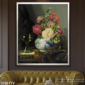 Tranh tĩnh vật hoa quả sơn dầu trang trí bếp Châu Âu
