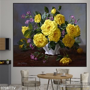 Tranh tĩnh vật hoa quả sơn dầu trang trí phòng khách