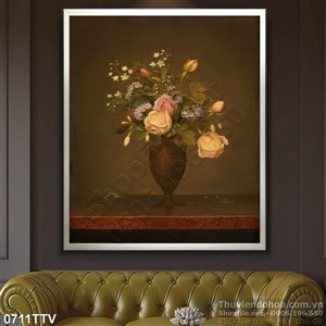 Tranh tĩnh vật hoa quả sơn dầu treo tường phòng khách