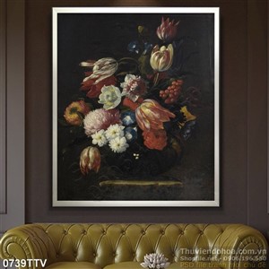 Tranh tĩnh vật hoa quả sơn dầu treo tường độc đáo