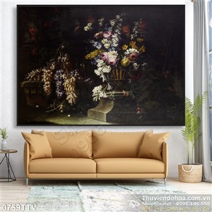 Tranh tĩnh vật hoa quả sơn dầu treo tường