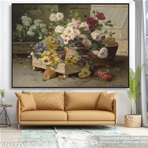 Tranh tĩnh vật hoa quả sơn dầu treo tường phòng khách