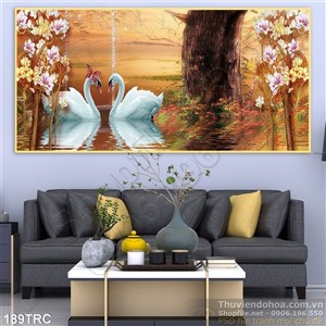 Tranh thiên nga và hoa đào trang trí