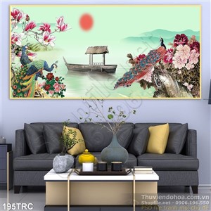 Tranh chim công dán tường