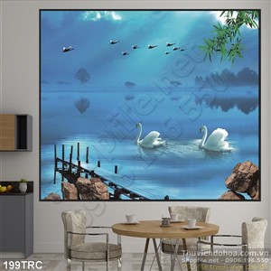 Tranh chim thiên nga dán tường đẹp