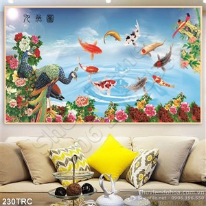 Tranh chim công và cá Koi trang trí tường