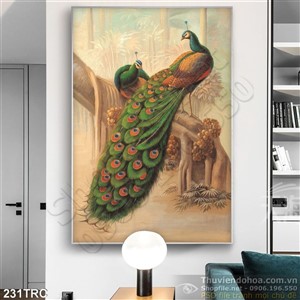 Tranh chim công trang trí phòng khách