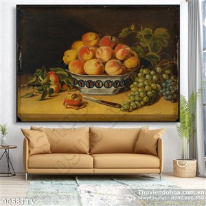 Tranh tĩnh vật hoa quả sơn dầu treo tường phòng bếp