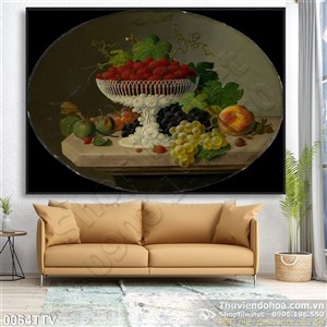 Tranh tĩnh vật hoa quả sơn dầu treo tường phòng bếp