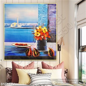 Tranh tĩnh vật hoa quả sơn dầu treo tường khách