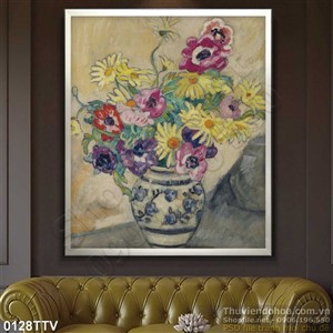 Tranh tĩnh vật hoa trang trí phòng ăn