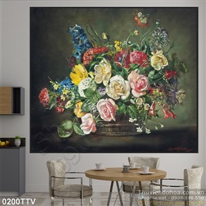 Tranh tĩnh vật hoa quả sơn dầu trang trí tường độc đáo