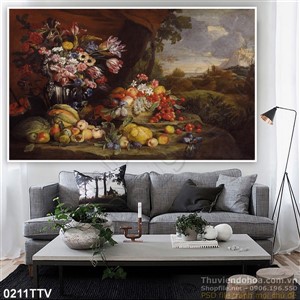 Tranh tĩnh vật hoa quả sơn dầu trang trí nội thất