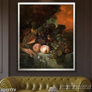 Tranh tĩnh vật hoa quả sơn dầu trang trí phòng ngủ