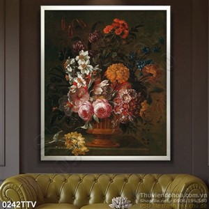 Tranh tĩnh vật hoa quả sơn dầu trang trí phòng khách