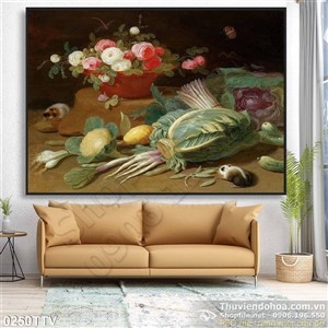 Tranh tĩnh vật hoa quả sơn dầu trang trí phòng ăn