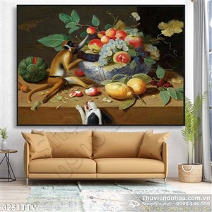 Tranh tĩnh vật hoa quả sơn dầu treo tường độc đáo