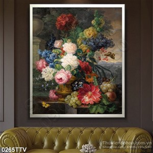 Tranh tĩnh vật hoa quả sơn dầu treo tường độc đáo