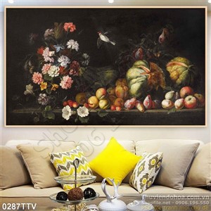 Tranh tĩnh vật hoa quả sơn dầu trang trí tường