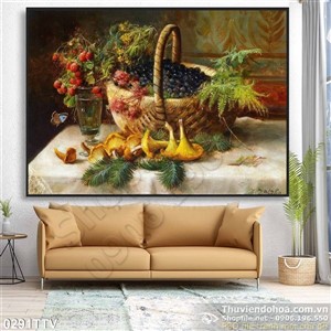 Tranh tĩnh vật hoa quả sơn dầu trang trí phòng ăn
