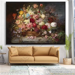 Tranh tĩnh vật hoa quả sơn dầu treo tường