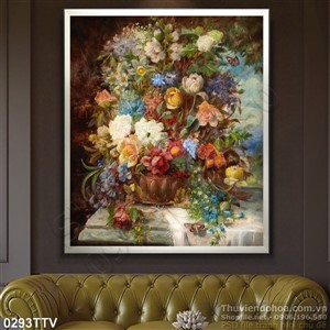 Tranh tĩnh vật hoa quả sơn dầu trang trí phòng khách