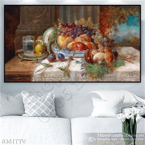 Tranh tĩnh vật hoa quả sơn dầu treo tường độc đáo