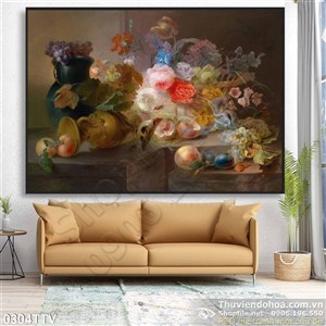 Tranh tĩnh vật hoa quả sơn dầu trang trí phòng nghệ thuật