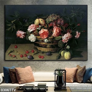 Tranh tĩnh vật hoa quả sơn dầu trang trí phòng ăn