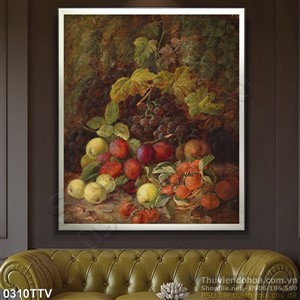 Tranh tĩnh vật hoa quả sơn dầu treo tường phòng ăn