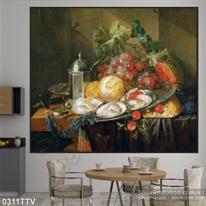Tranh tĩnh vật hoa quả sơn dầu trang trí nghệ thuật