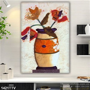 Tranh tĩnh vật hoa quả sơn dầu in gạch đẹp