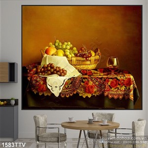 Tranh tĩnh vật hoa quả sơn dầu độc đáo
