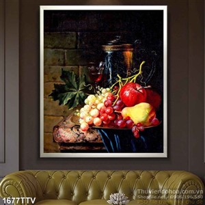 Tranh tĩnh vật hoa quả sơn dầu treo tường phòng bếp