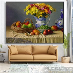 Tranh tĩnh vật hoa quả sơn dầu trang trí