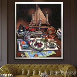 Tranh tĩnh vật hoa quả sơn dầu treo tường phòng ngủ