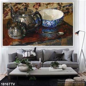 Tranh tĩnh vật hoa quả sơn dầu treo tường bếp