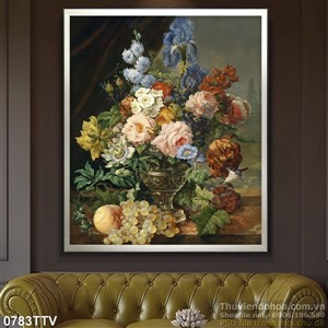 Tranh tĩnh vật hoa quả sơn dầu trang trí
