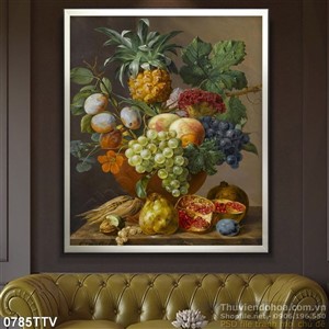 Tranh tĩnh vật hoa quả sơn dầu treo tường phòng ăn