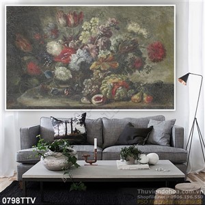 Tranh tĩnh vật hoa quả sơn dầu trang trí phòng khách