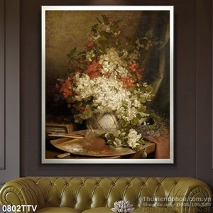 Tranh tĩnh vật hoa quả sơn dầu dán tường