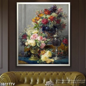 Tranh tĩnh vật hoa quả sơn dầu treo tường phòng ngủ