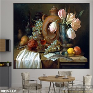 Tranh tĩnh vật hoa quả sơn dầu treo tường phòng ăn