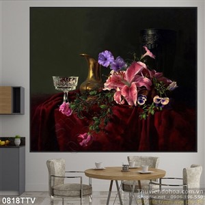 Tranh tĩnh vật hoa quả sơn dầu trang trí phòng ngủ
