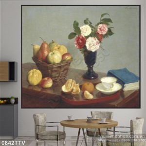 Tranh tĩnh vật hoa quả sơn dầu trang trí bếp