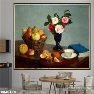 Tranh tĩnh vật hoa quả sơn dầu treo tường phòng ăn