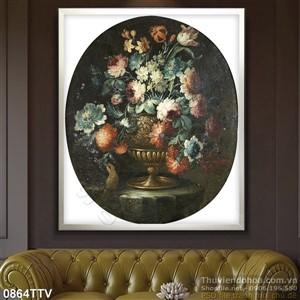 Tranh tĩnh vật hoa quả sơn dầu in gạch