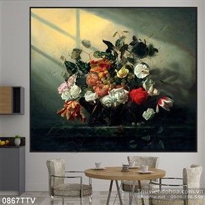 Tranh tĩnh vật hoa quả sơn dầu trang trí phòng khách